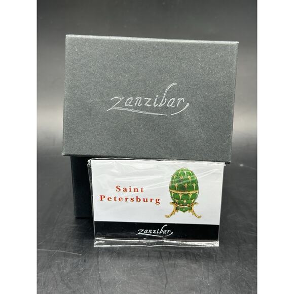 ZANZIBAR Jeweled Russian Style Green Enameled Egg With Stand Trinket Box 3 inch - Picture 8 of 9